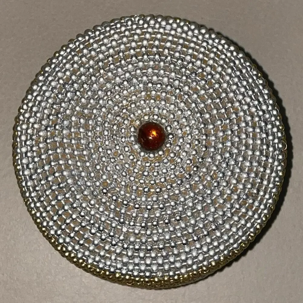 Vintage 1980s Beaded Round Trinket Box 2.75